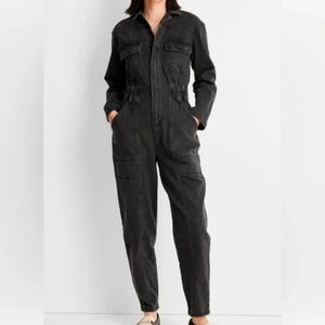 Universal Thread - Long Sleeve Denim Jumpsuit Black Utility Zip-Front